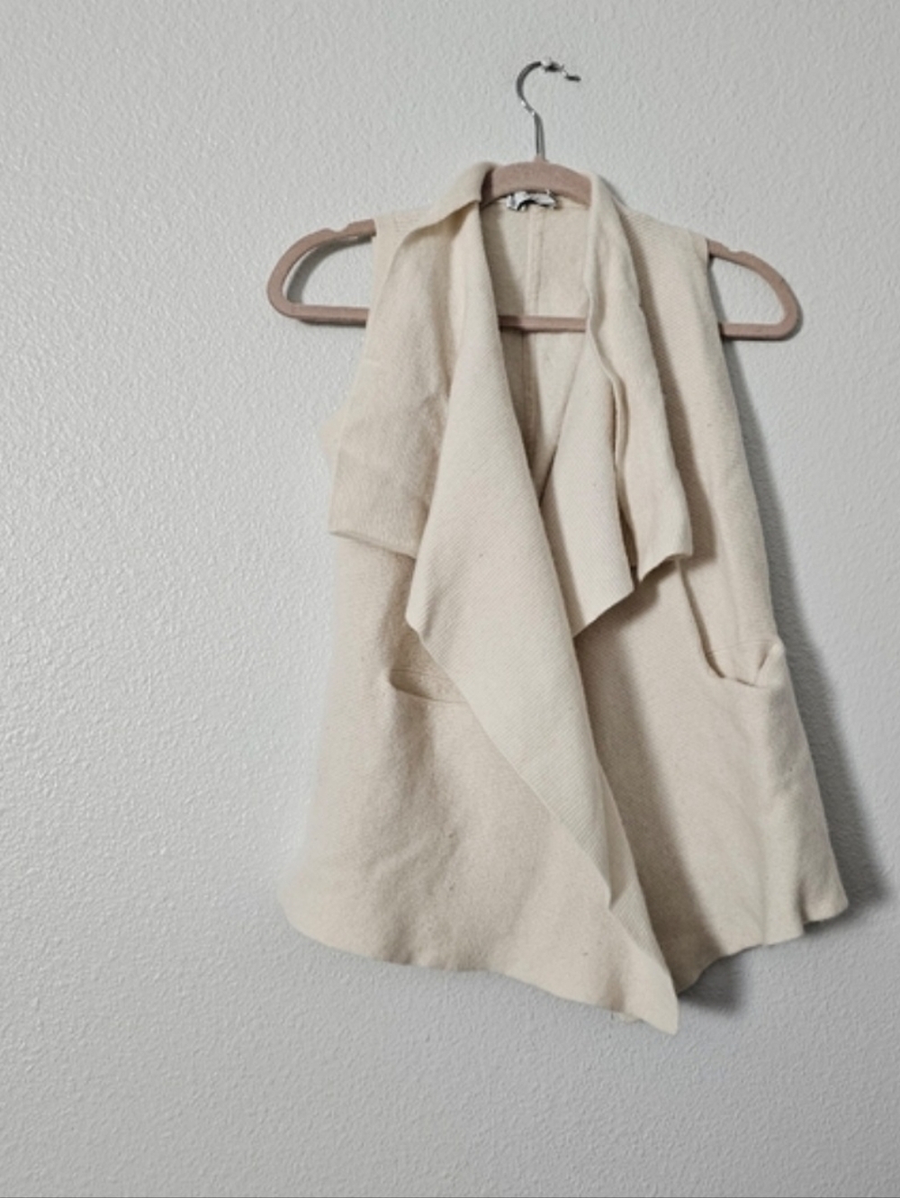 Vince Cream Draped Open-Front Sweater Vest Sz S